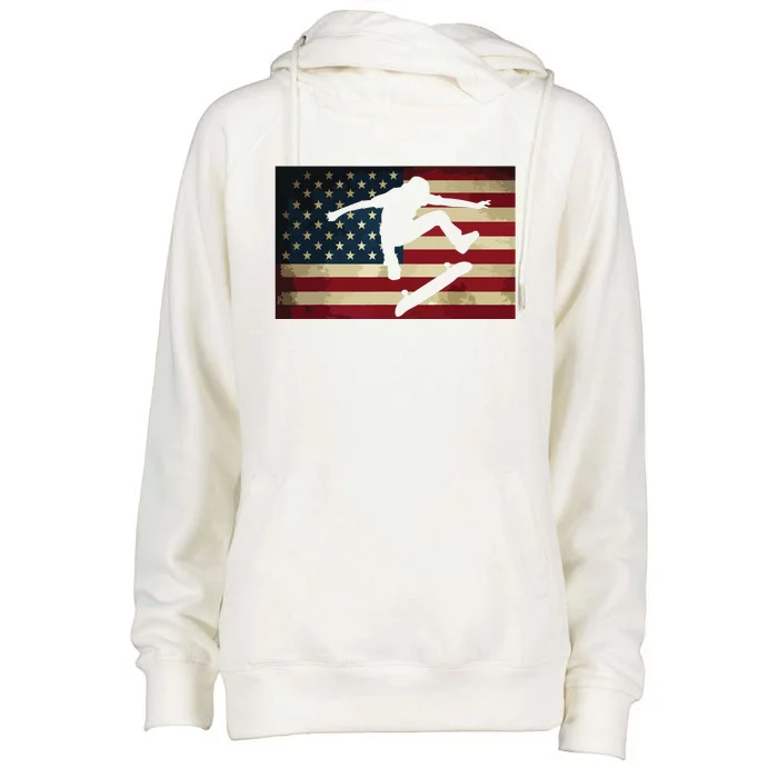 Skateboarding T Skater Skate Board American Flag Womens Funnel Neck Pullover Hood