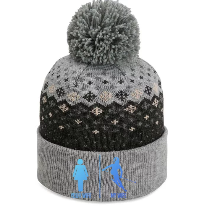 Ski Trip Skiing Wife Husband Marriage Cute Gift The Baniff Cuffed Pom Beanie