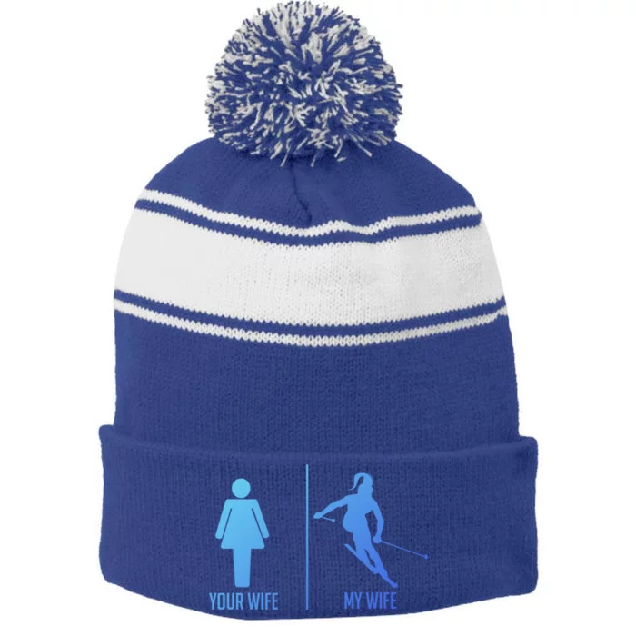 Ski Trip Skiing Wife Husband Marriage Cute Gift Stripe Pom Pom Beanie