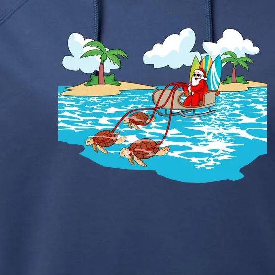 Sea Turtle Sleigh Santa Beach Surfboard Christmas In July Gift Performance Fleece Hoodie