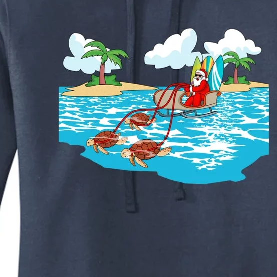 Sea Turtle Sleigh Santa Beach Surfboard Christmas In July Gift Women's Pullover Hoodie