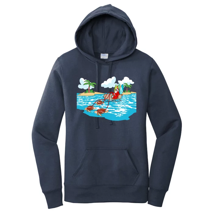 Sea Turtle Sleigh Santa Beach Surfboard Christmas In July Gift Women's Pullover Hoodie