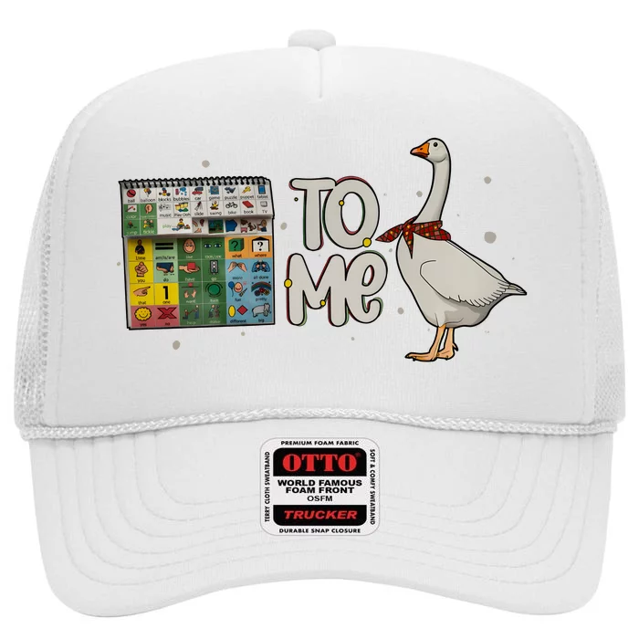 Speech Therapy Slp Christmas To Me Funny Duck High Crown Mesh Trucker Hat