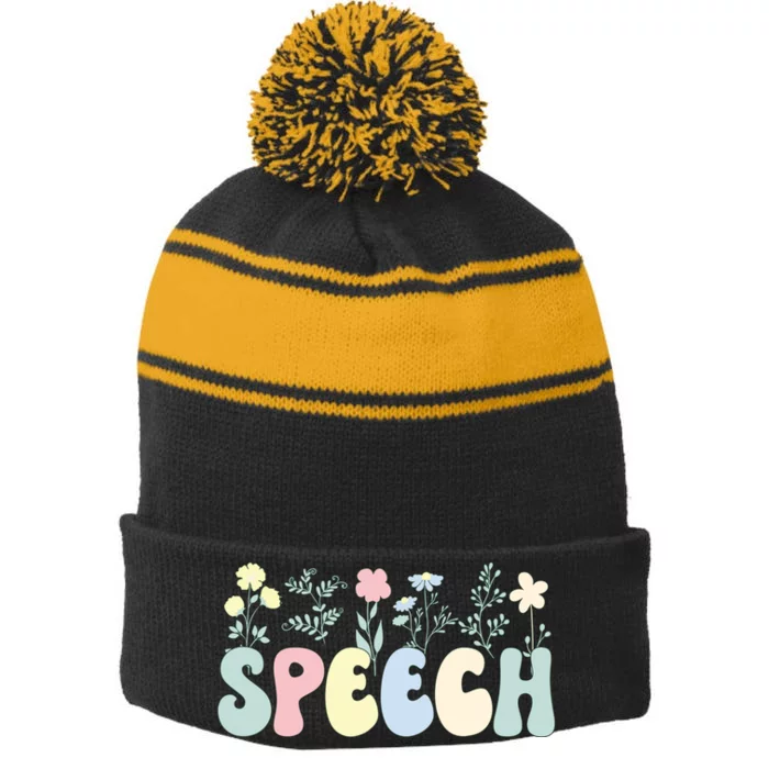 Speech Therapists Speech Language Pathologist SLP Stripe Pom Pom Beanie