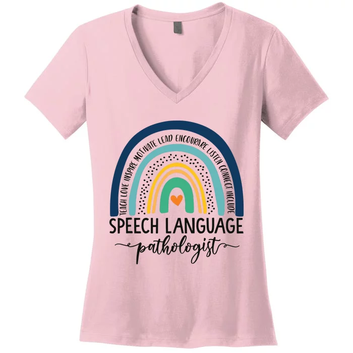 Speech Therapy Speech Language Pathologist SLP Boho Rainbow Women's V-Neck T-Shirt