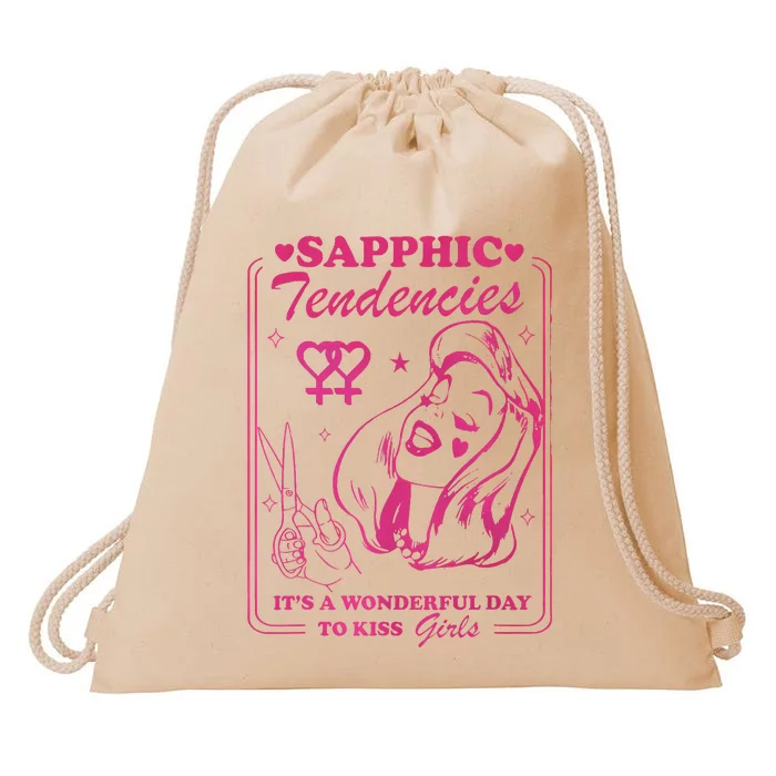 Sapphic Tendencies Sapphic Retro Lesbian Drawstring Bag