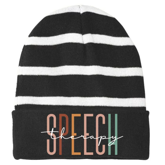 Speech Therapy Speech Language Pathologist Therapist Striped Beanie with Solid Band