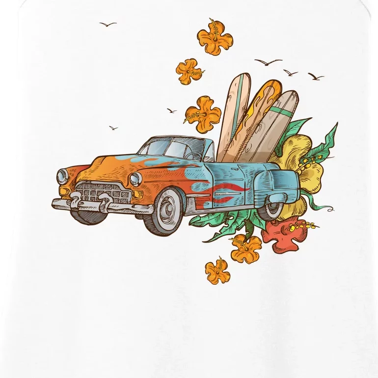 Surfing Tropical Summer Retro Truck Ladies Essential Tank