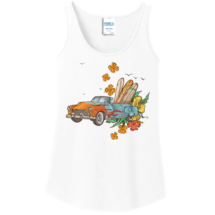 Surfing Tropical Summer Retro Truck Ladies Essential Tank