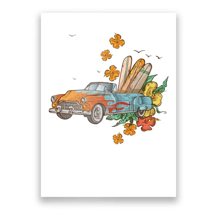 Surfing Tropical Summer Retro Truck Poster