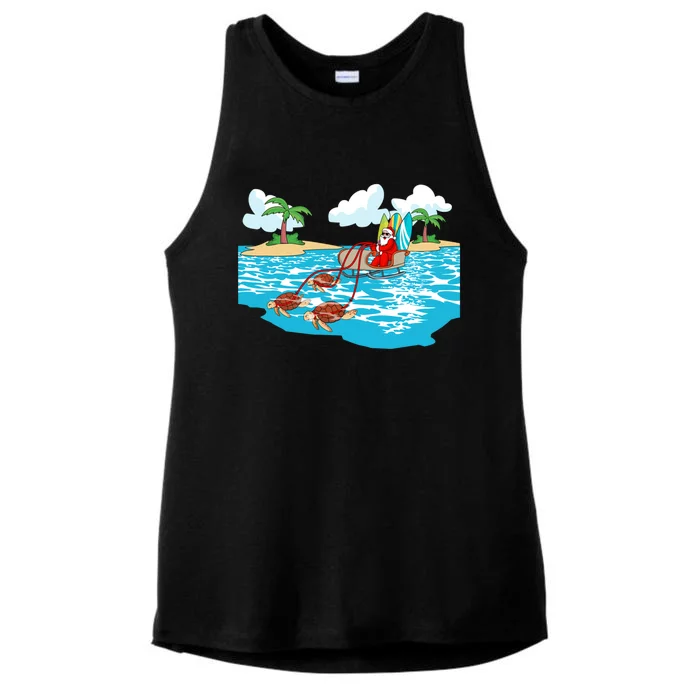 Sea Turtle Sleigh Santa Beach Surfboard Christmas In July Great Gift Ladies Tri-Blend Wicking Tank