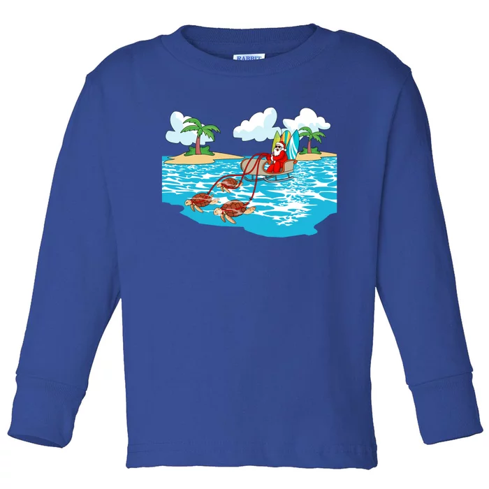 Sea Turtle Sleigh Santa Beach Surfboard Christmas In July Great Gift Toddler Long Sleeve Shirt