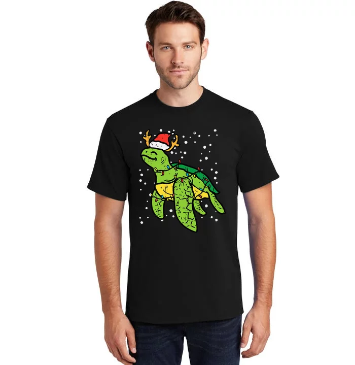 Sea Turtle Santa Christmas Lights Cute Xmas Tall T-Shirt