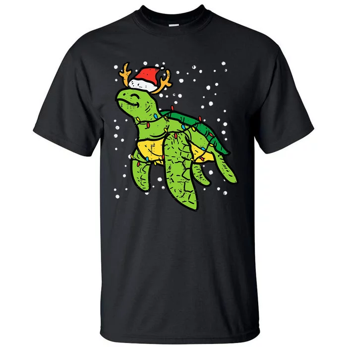 Sea Turtle Santa Christmas Lights Cute Xmas Tall T-Shirt