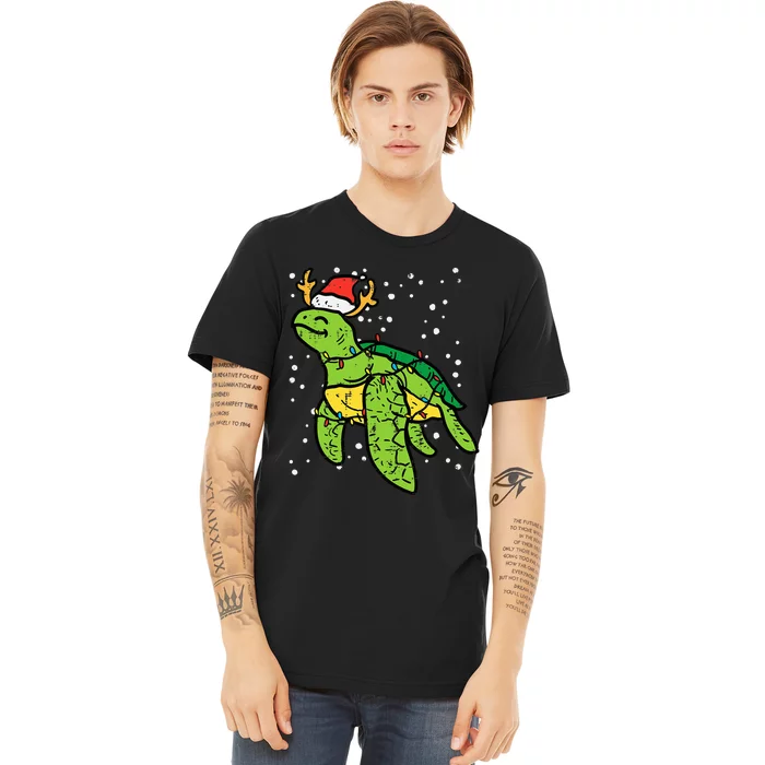 Sea Turtle Santa Christmas Lights Cute Xmas Premium T-Shirt