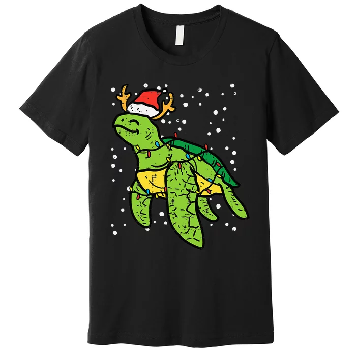 Sea Turtle Santa Christmas Lights Cute Xmas Premium T-Shirt