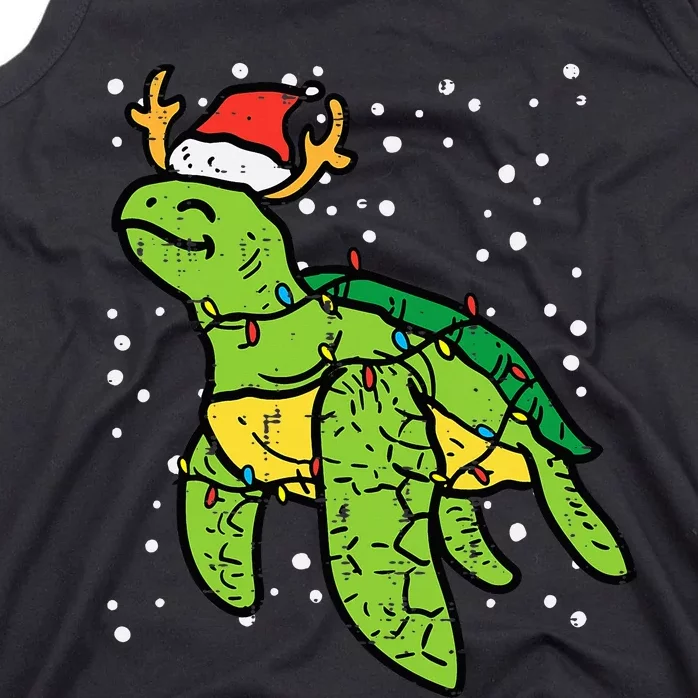 Sea Turtle Santa Christmas Lights Cute Xmas Tank Top