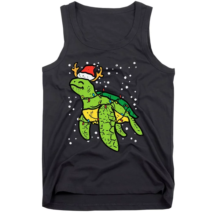 Sea Turtle Santa Christmas Lights Cute Xmas Tank Top