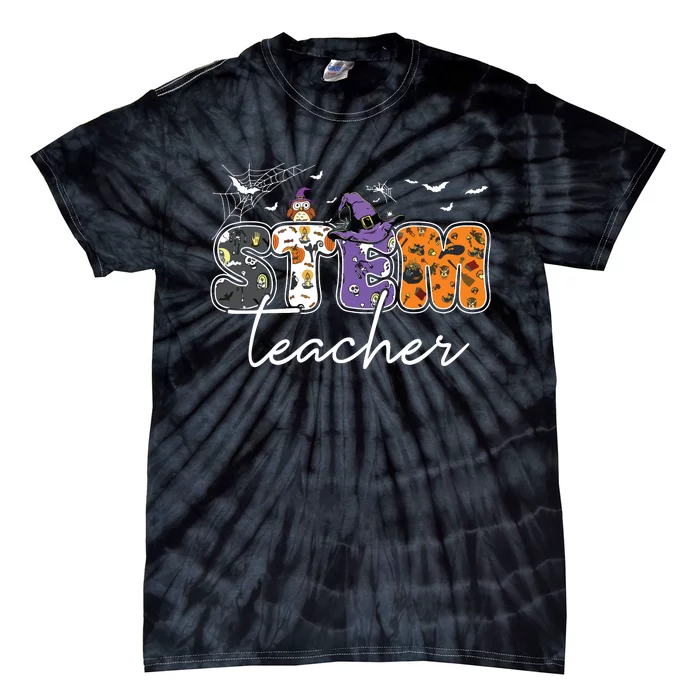 Stem Teacher Science Technology Engineering Math Halloween Tie-Dye T-Shirt