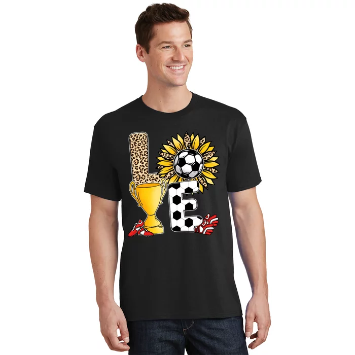 Soccer T Shirts, Love Soccer Leopard Sunflower Sports Ball Valentine Plus Size T-Shirt