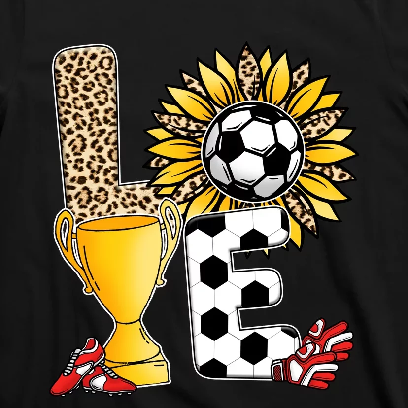 Soccer T Shirts, Love Soccer Leopard Sunflower Sports Ball Valentine Plus Size T-Shirt