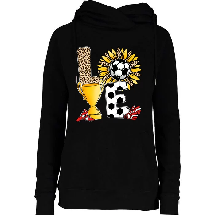 Soccer T Shirts, Love Soccer Leopard Sunflower Sports Ball Valentine Plus Size Womens Funnel Neck Pullover Hood