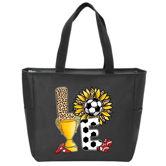 Soccer T Shirts, Love Soccer Leopard Sunflower Sports Ball Valentine Plus Size Zip Tote Bag