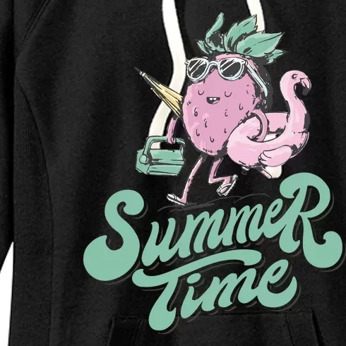 Summer Time Strawberry Retro Beach Women's Fleece Hoodie