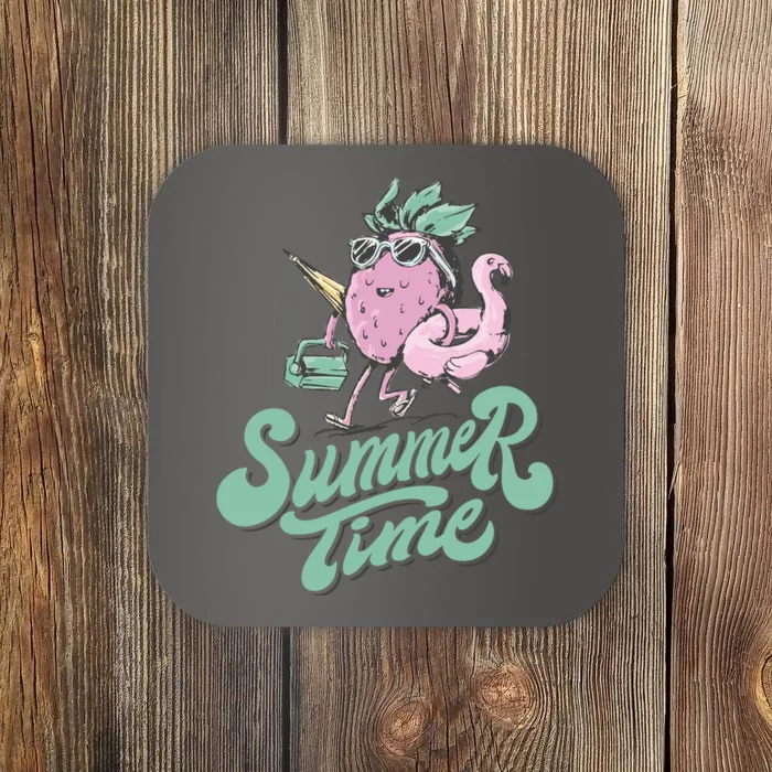 Summer Time Strawberry Retro Beach Coaster