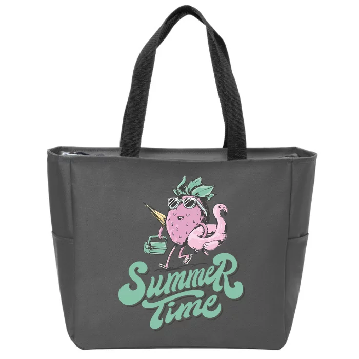 Summer Time Strawberry Retro Beach Zip Tote Bag