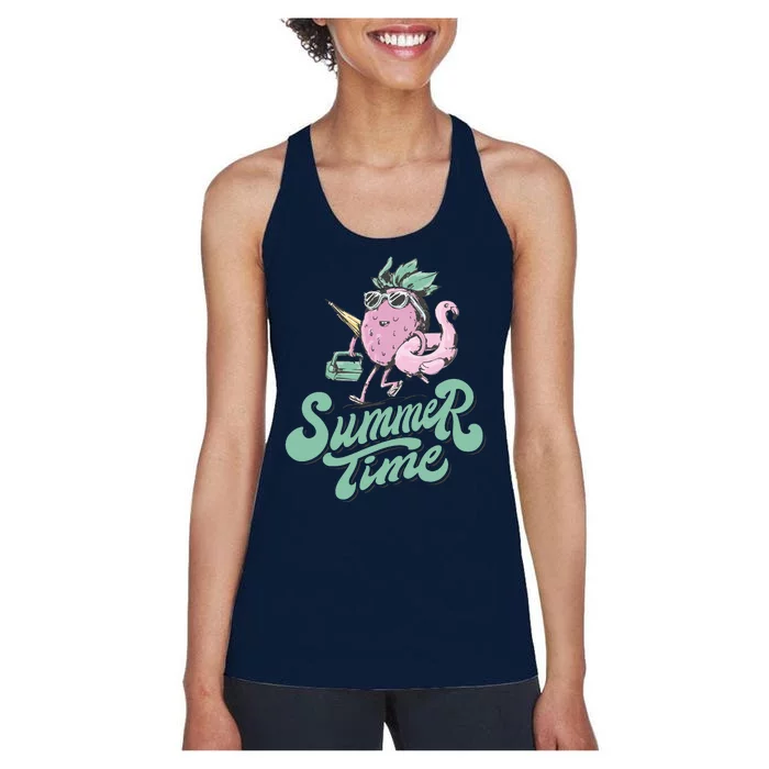 Summer Time Strawberry Retro Beach Women's Racerback Tank