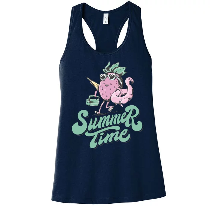 Summer Time Strawberry Retro Beach Women's Racerback Tank