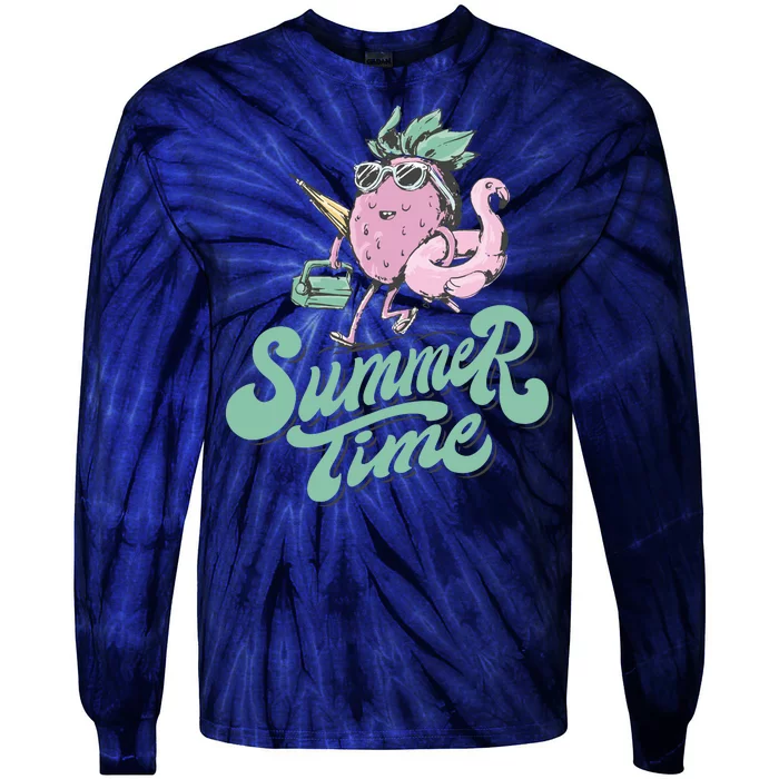 Summer Time Strawberry Retro Beach Tie-Dye Long Sleeve Shirt