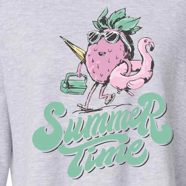 Summer Time Strawberry Retro Beach Cropped Pullover Crew