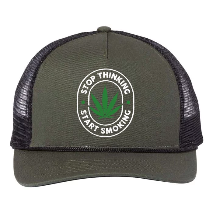 Stop Thinking Start Smoking Cannabis Weed Retro Rope Trucker Hat Cap