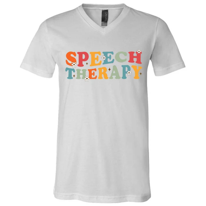 Speech Therapy Speech Language Therapy Pathologist Retro SLP V-Neck T-Shirt