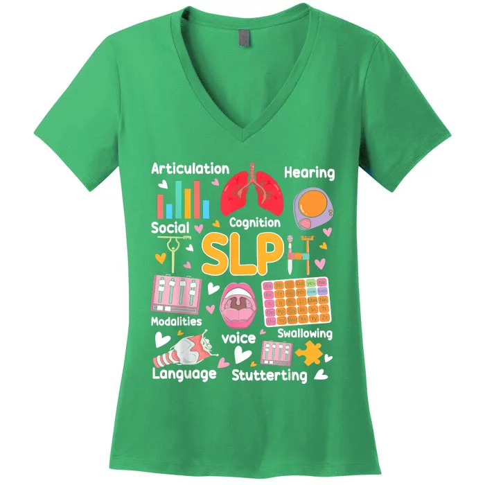 Speech Therapy Speech Language Pathologist Therapist SLP Women's V-Neck T-Shirt