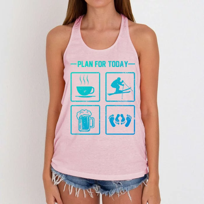 Ski Trip Skiing Coffee Beer Apres Ski Cool Gift Women's Knotted Racerback Tank