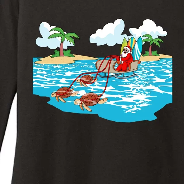 Sea Turtle Sleigh Santa Beach Surfboard Christmas In July Gift Womens CVC Long Sleeve Shirt