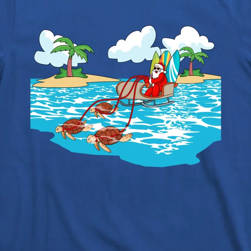 Sea Turtle Sleigh Santa Beach Surfboard Christmas In July Gift T-Shirt