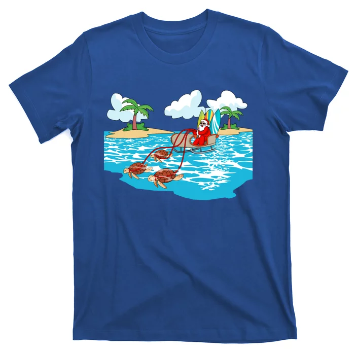 Sea Turtle Sleigh Santa Beach Surfboard Christmas In July Gift T-Shirt