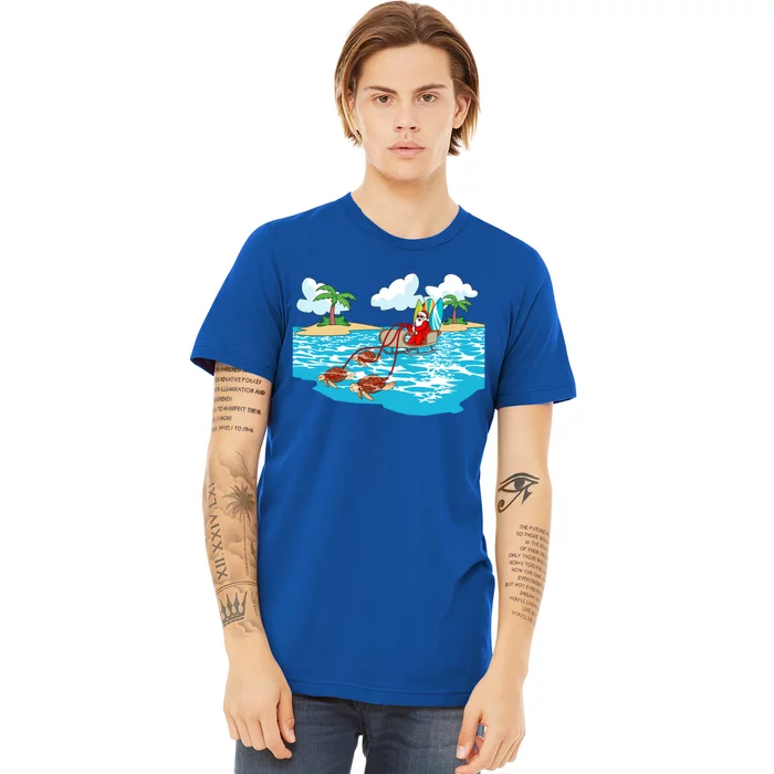 Sea Turtle Sleigh Santa Beach Surfboard Christmas In July Gift Premium T-Shirt