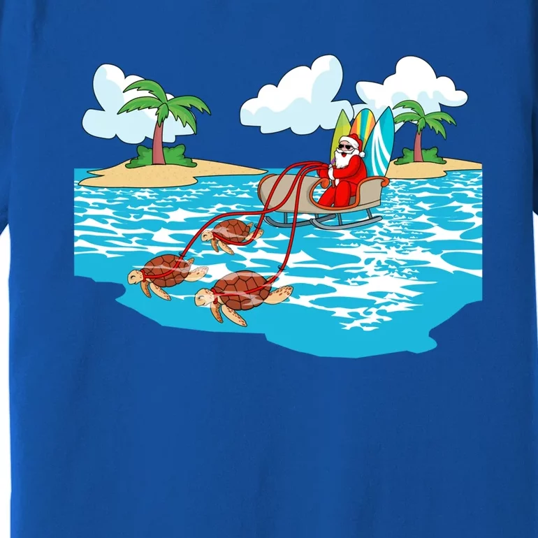 Sea Turtle Sleigh Santa Beach Surfboard Christmas In July Gift Premium T-Shirt