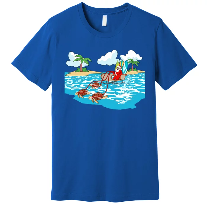 Sea Turtle Sleigh Santa Beach Surfboard Christmas In July Gift Premium T-Shirt