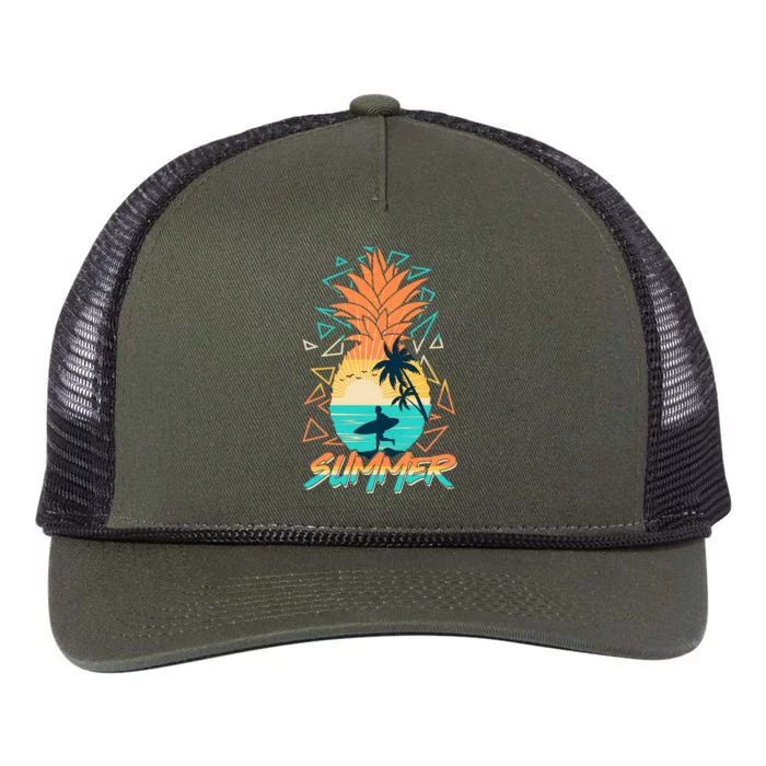 Summer Time Sufer Pineapple Retro Rope Trucker Hat Cap