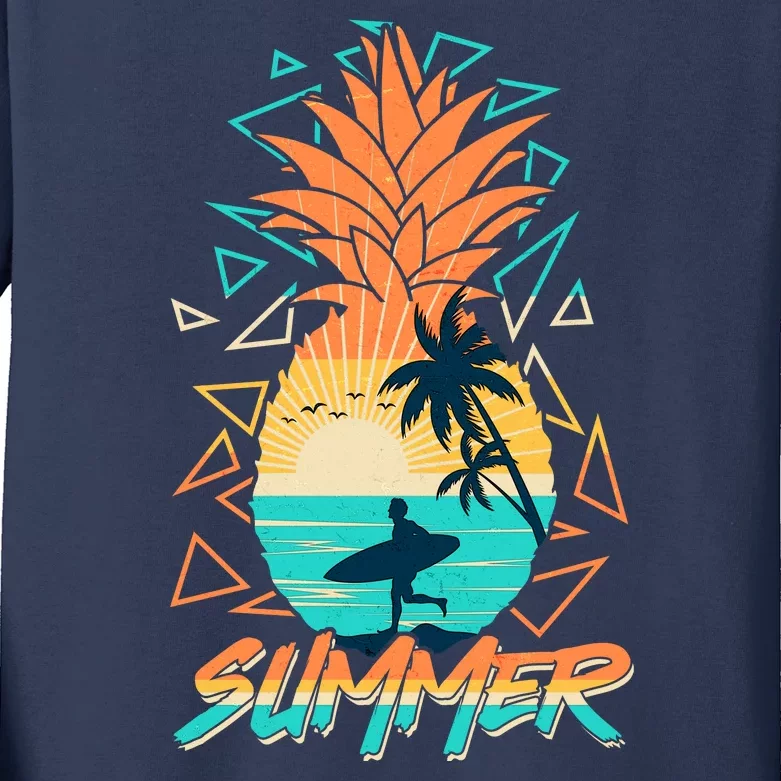 Summer Time Sufer Pineapple Kids Long Sleeve Shirt