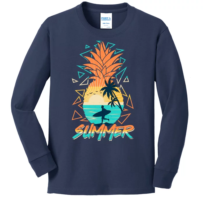 Summer Time Sufer Pineapple Kids Long Sleeve Shirt