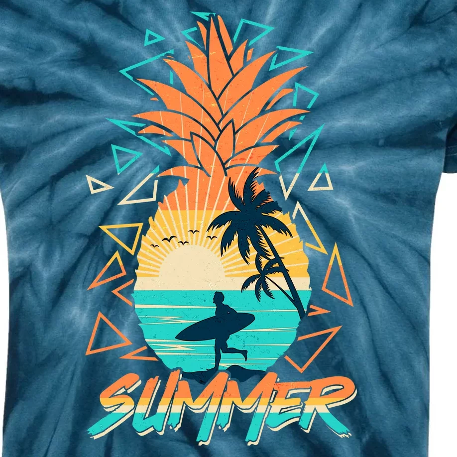 Summer Time Sufer Pineapple Kids Tie-Dye T-Shirt