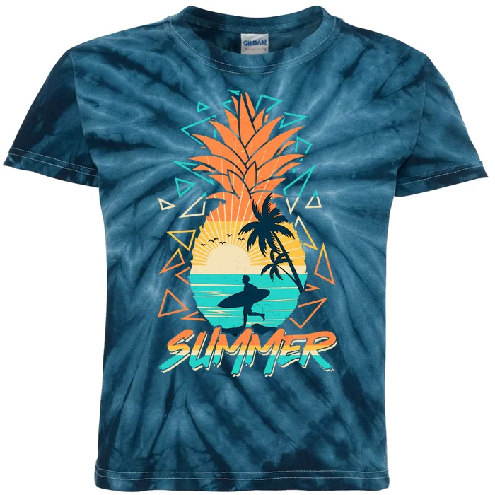 Summer Time Sufer Pineapple Kids Tie-Dye T-Shirt