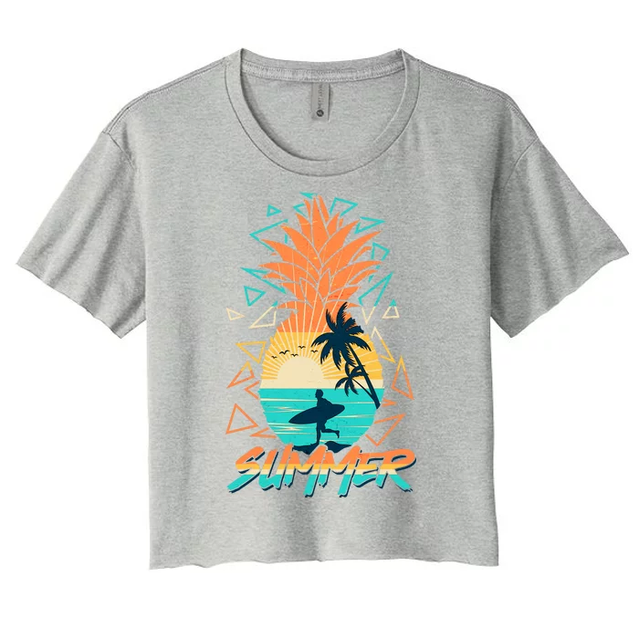 Summer Time Sufer Pineapple Women's Crop Top Tee